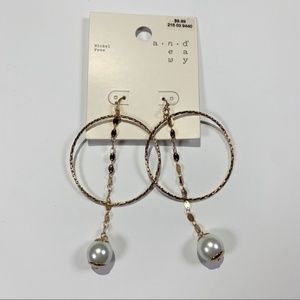 Earrings New Day Gold Hoop Chain Pearl Drop